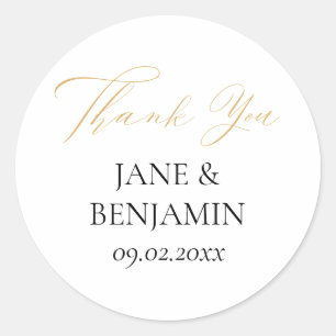 Elegant Simple Gold & Black Wedding Vielen Dank Runder Aufkleber