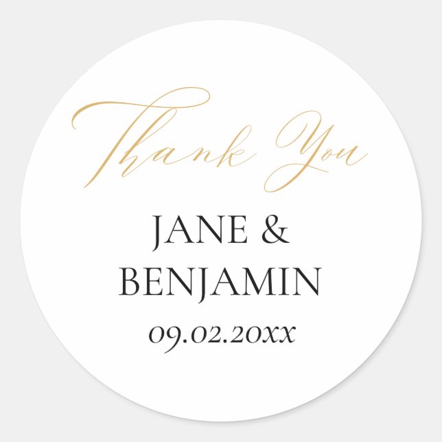Elegant Simple Gold & Black Wedding Vielen Dank Runder Aufkleber (Vorderseite)