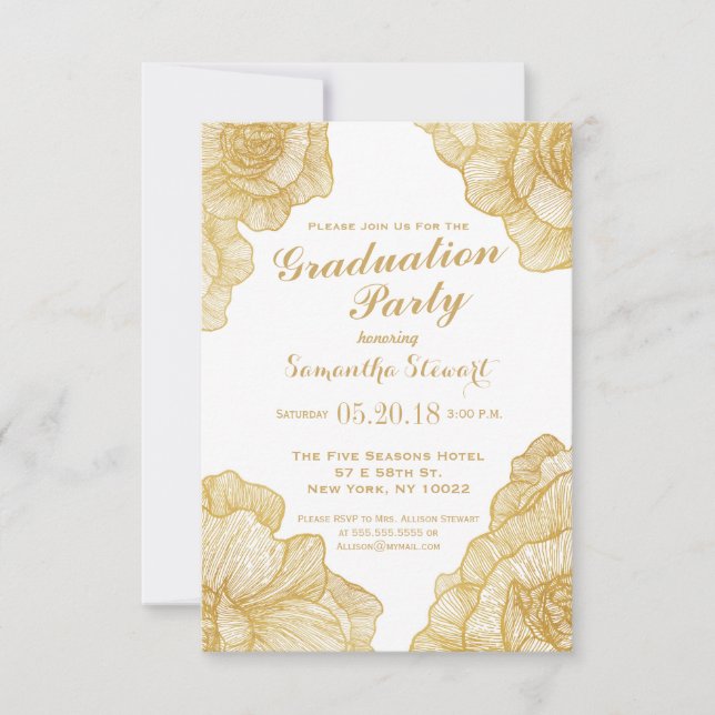 Élégant Simple Gold Floral Invitation de la fête d (Devant)