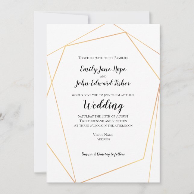 Elegant Simple Gold Geometric Frame Wedding Einladung (Vorderseite)