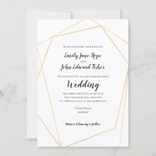 Elegant Simple Gold Geometric Frame Wedding Einladung