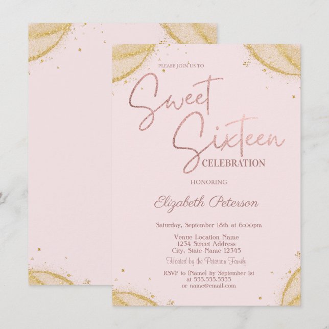 Elegant Simple Gold Glitter Corners Sweet 16   Einladung (Vorne/Hinten)
