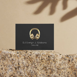 Elegant Simple Gold Headphones Dj Singer Black Visitenkarte