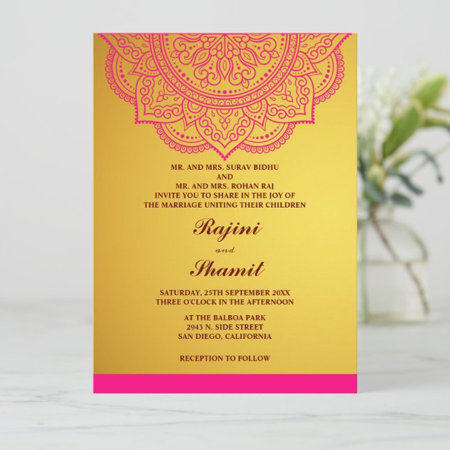 Elegant simple Gold Paisley Indian Hindu Einladung (Stehend Vorderseite)