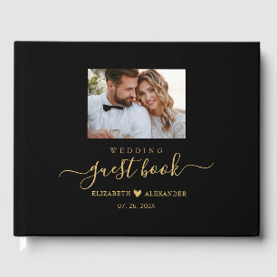 Élégant Simple Gold Script Mariage livre d'hôtes