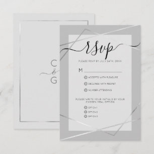 Elegant Simple Gray Silver Geo Border Wedding RSVP Karte