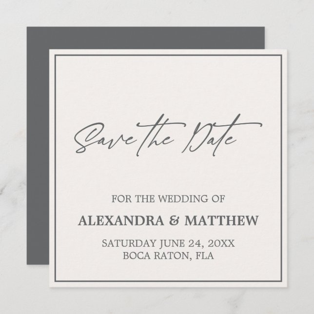 Elegant Simple Gray Typografy Save The Date (Vorne/Hinten)