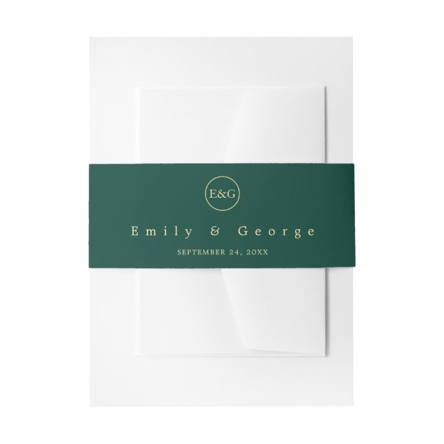 Elegant Simple Green Gold Monogram Modern Wedding Einladungsbanderole (Vorderseite Beispiel)