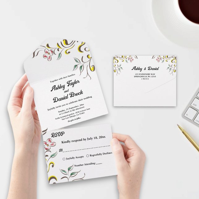 Elegant Simple Greenerity Rose Boho Floral Wedding All In One Einladung (Von Creator hochgeladen)