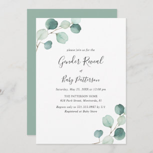 Elegant Simple Greenery Eucalyptus Gender Reveal Einladung