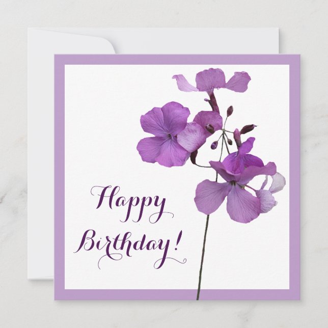 Elegant simple Happy Birthday hübsche lila Blumen Karte (Vorderseite)