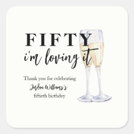 Elegant Simple I'm Loving It 50th Birthday Quadratischer Aufkleber