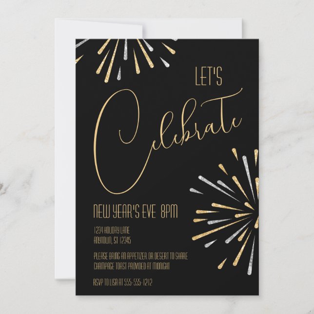 Elegant Simple Let's Celebrate Silvester Party Einladung (Vorderseite)