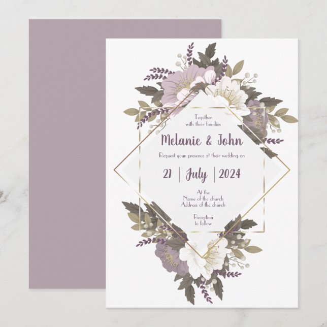Elegant & Simple Lilac Blume Hochzeit Einladung (Vorne/Hinten)