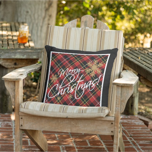 Elegant Simple Merry Christmas Wish Tartan Muster Kissen (Stuhl )