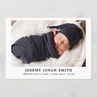 Elegant Simple Minimal Baby Birth Ankündigung