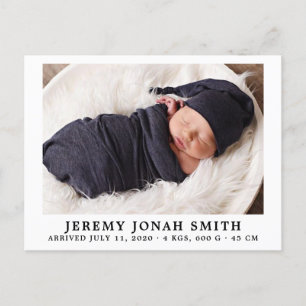 Elegant Simple Minimal Baby Birth Ankündigung Postkarte