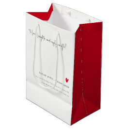 Elegant Simple Minimal Red Heart Script Wedding Mittlere Geschenktüte