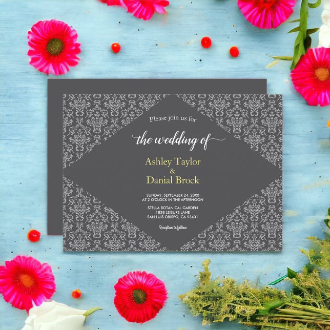 Elegant Simple Minimalistisch Script Damask Weddin Einladung (Von Creator hochgeladen)