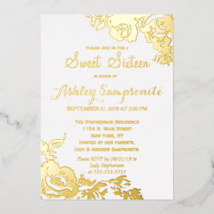 Elegant Simple Modern Rose Floral Gold Sweet 16 Folieneinladung