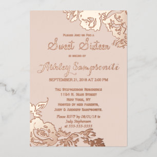Elegant Simple Modern Rose Floral Gold Sweet 16 Folieneinladung