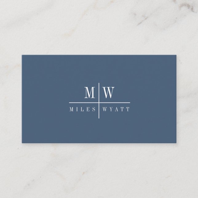 Elegant Simple Monogram Minimalist Smoky Blue Gray Visitenkarte (Vorderseite)