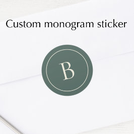 Elegant Simple Monogram Pine Green Envelope Seal Runder Aufkleber