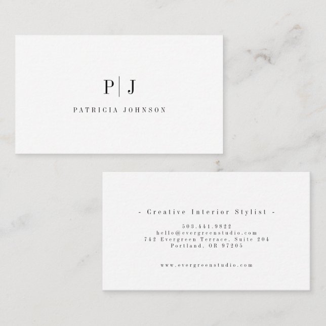 Elegant Simple Monogram Professional  Minimalist Visitenkarte (Vorne/Hinten)