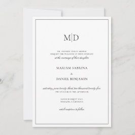Elegant Simple Monogram Script White Wedding Einladung