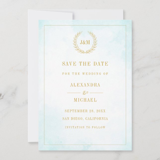 Elegant Simple Monogram Turquoise Wedding Save The Date (Vorderseite)