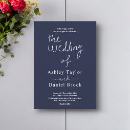 Elegant Simple Navy Blue White Calligraphy Wedding Einladung