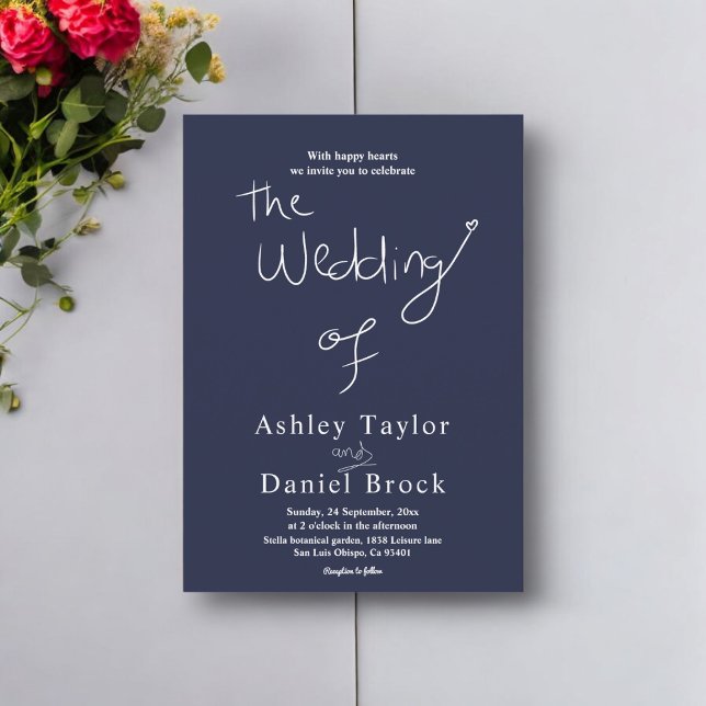 Elegant Simple Navy Blue White Chic Moderne Hochze Einladung (Von Creator hochgeladen)