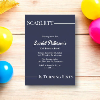 Elegant Simple Navy Blue White Modern Birthday Einladung