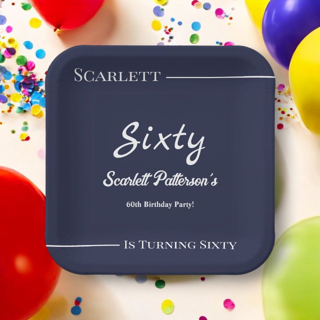 Elegant Simple Navy Blue White Modern Birthday Pappteller (Von Creator hochgeladen)