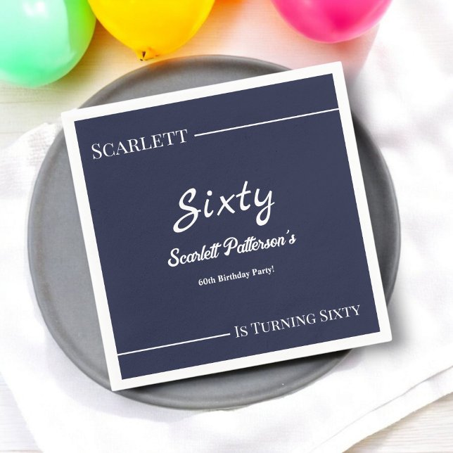 Elegant Simple Navy Blue White Modern Birthday Serviette (Von Creator hochgeladen)