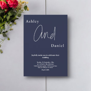 Elegant Simple Navy Blue White Modern Chic Wedding Einladung