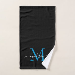 Élégant Simple Noir Bleu Monogramme Nom du script