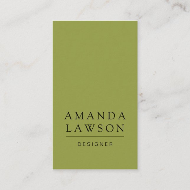 Elegant Simple Olive Green und Beige Visitenkarte (Vorderseite)