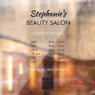 Elegant Simple Opening Hrs Beauty Salon QR Code Fensteraufkleber