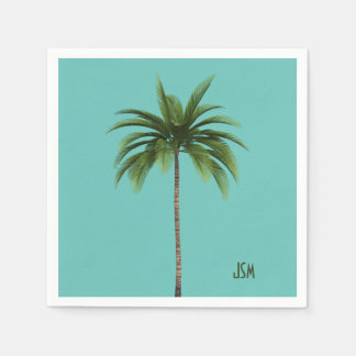 Elegant Simple Palm Trees Tropical Beach Monogram Serviette