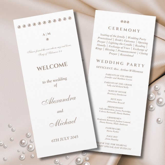 Elegant Simple Pearl Christian Wedding Program Programm (Von Creator hochgeladen)
