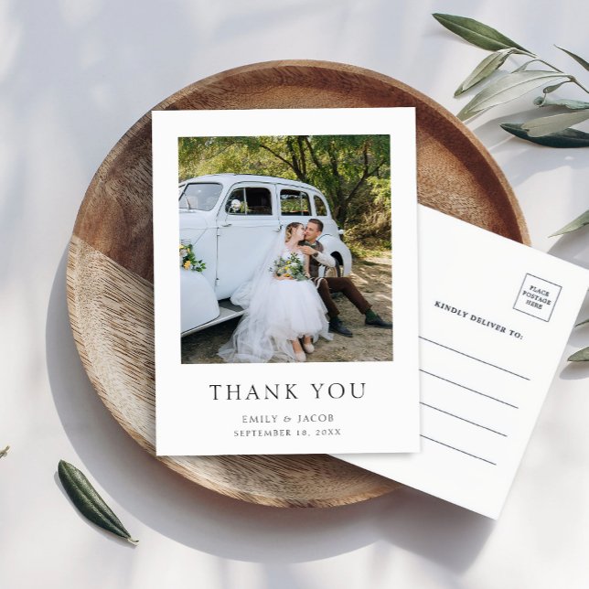 Elegant Simple Photo Wedding Thank You Postkarte (Von Creator hochgeladen)