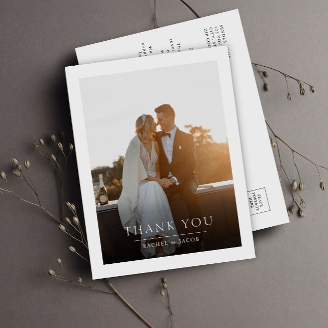 Elegant Simple Photo Wedding Thank You Postkarte (Von Creator hochgeladen)