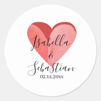 Elegant Simple Pink Heart Wedding Invitation Runder Aufkleber