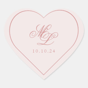 Elegant Simple Pink Monogram Herz-Aufkleber