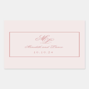 Elegant Simple Pink Monogram Rechteckiger Aufkleber