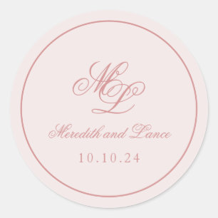 Elegant Simple Pink Monogram Runder Aufkleber