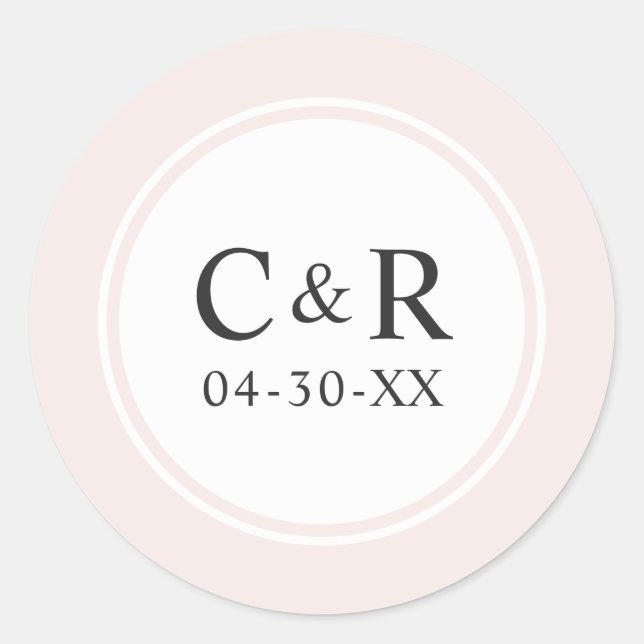 Elegant Simple Pink Wedding Monogram Runder Aufkleber (Vorderseite)