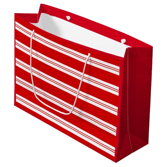 Elegant Simple Red Peppermint Candy Cane Stripes Große Geschenktüte (Vorderseite Schrägansicht)
