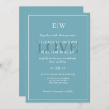 Elegant Simple Retro Blue mit Monogram Wedding